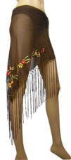 NEU! HÜFTTUCH STOLA BRAUN AUFWÄNDIGE STICKEREI FRANSEN  151cm x 97cm  (A)