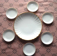KPM Porzellan  1 große Schüssel 6 kleine weiß mit echtem Goldrand ca. 50 Jahre