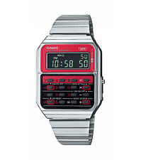 Casio Herrenuhr Retro Taschenrechner Digital Edelstahlband Rot CA-500WE-4BEF