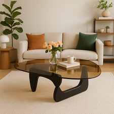 Design-Couchtisch aus Glas – Rauchbraun & Schwarz – Dreieckige Form & Stilvoll