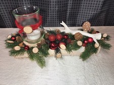 Adventsgesteck  Weihnachtsgesteck Handmade Kunsttanne Stamm XL rot Geweih 40 cm 