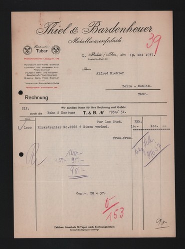 Ruhla rechnung 1937 - rechnung, 1937,