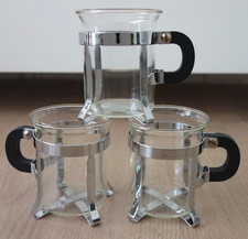 3x Teeglas Teetassen Bodum Chamboard Glas Edelstahl Vintage 80er Jahre