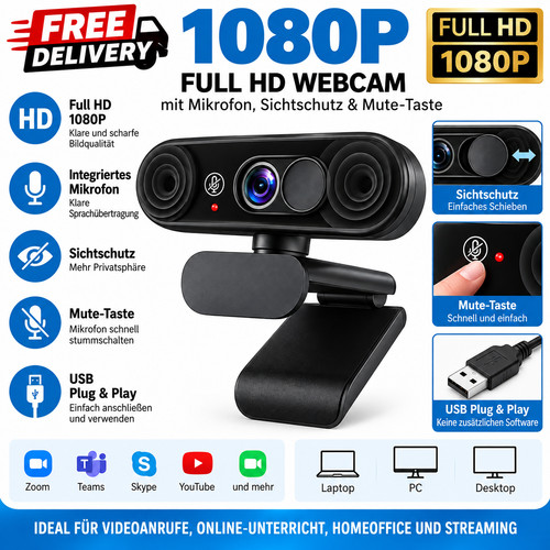 1080p webcam mit mikrofon - mit,