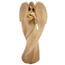 Engel Hape Schnitzerei Südtirol Flamingo mit Herz rot blau gebeizt 19 cm Holz