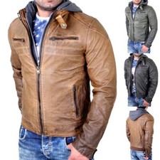 Reslad Herren Kunst-Lederjacke abn Kapuzen-Sweater Männer Jacke RS-09 SALE%