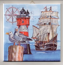 Dekofliese Wandbild Bildfliese Geschenkidee Maritim Leuchtturm Möwen (092DP) 