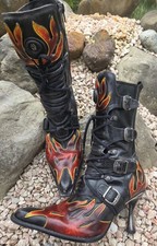 NEW ROCK♡Stiefel♡37♡HIGH HEEL ♡ECHTLEDER♡Original♡Schwarz/Rot Orange♡Flammen