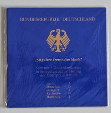BRD Gedenkmünzen 5 x 10 DM "50 Jahre Deutsche Mark", 925er , A-J, SP, Blister
