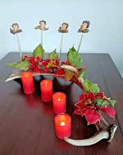 Adventskranz / Advent Deko Damhirsch Abwurfstange LED - Echtwachskerzen & Engeln
