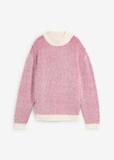 Pullover mit Stehkragen Gr. 36/38 Beerenrot Wollweiß Längs Oversize Sweater Neu*