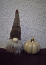 Herbst-Deko, 1 Wichtel aus Stoff & 1 Kürbis aus Keramik Beige/Braun