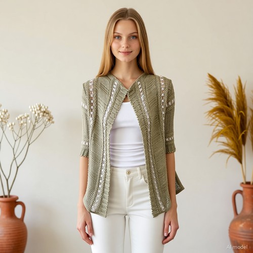 Boho strickjacke grün silber - boho,