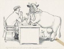 Landwirtschaft CPG Kuh Milchertrag Karikatur Alfred Beier-Red Zeichnung 1964