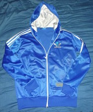 Adidas CHILE 62 Kapuzen-Zipper BLAU-WEIß Shiny *Wet Look* Gr. "S" GUTER ZUSTAND 