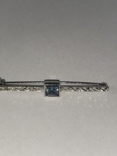 Jugendstil  830er Silber  Brosche viereckiger Aquamarin Markasiten  Antikschmuck