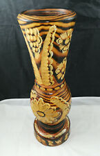 Dekorative ältere Holzvase / Bodenvase ca. 44cm  verziert vermutlich Handarbeit