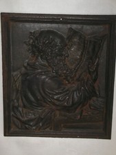 Gusseisen Eisenguss Wandbild Wandrelief Wandplatte lesende Mann ca. 19 x 21,5 cm