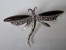 sehr schöne Brosche ,  Libelle  ,  925 Silber mit Onyx und Markasit