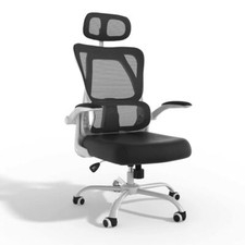 Ergonomischer Bürostuhl Drehstuhl Armlehnen Kopfstütze Lendenwirbel Schwarz/Weiß