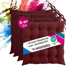 4er Set Sitzkissen Stuhl 40x40 Stuhlkissen Stuhlauflage Sitzauflage mit Bändern