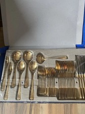 Olympia Besteck-Set, Solingen,  Edelstahl 18/10, hartvergoldet 23/24 Karat 37 Te