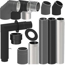 Ofenrohr doppelwandig grau schwarz Edelstahl Dämmung isoliert Ofen Kamin Rohr DW