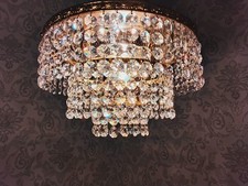 antik Kronleuchter Deckenlampe Plafoniere Gold Kristall Barock Frankr ca.1920