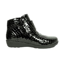 26457 41 014 | Schwarz Kroko Lack | Weite Passform | Verstellbare Damen Stiefeletten