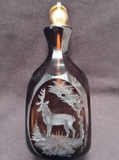 Schnupftabakflasche Hirsch Gravur Bixl Glas Graviert Geschliffenes Budderl