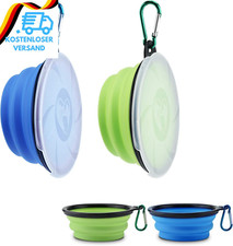 Aoliandatong 2 Stück Hundenapf Faltbar, Haustier Reisenapf Mit Deckel Und Haken,