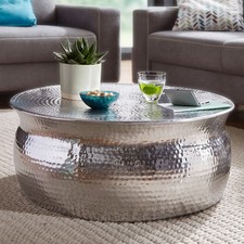 FineBuy Couchtisch Wohnzimmertisch Sofatisch Rund Ø 75 cm Aluminium Alu Silber 
