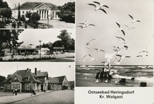 01-579 Ansichtskarte Heringsdorf Ostseebad Kulturhaus Eis-Café Bahnhof Strand