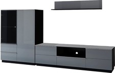 Wohnwand Anbauwand Helio 3-teilig schwarz Glasgrau (18157)