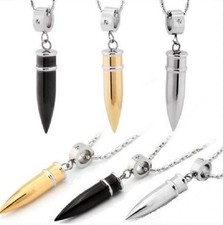 Kette mit Anhänger Patrone Bullet Zirkonia Edelstahl 316 neu silber gold schwarz