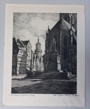 Walter Romberg: Grafik Druck Radierung Bild Schillerplatz Stuttgart um 1935
