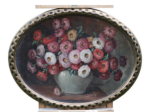Blumenstillleben oval öl - blumenstillleben,