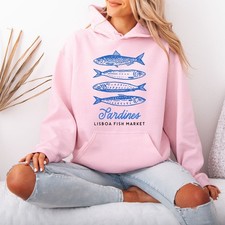 Sardines Lisboa Fish Market Damen Hoodie Meeresfrüchte Grafik Pullover Hoodies