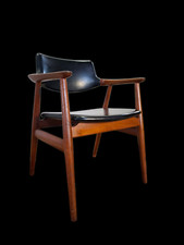 Teak Schreibtischstuhl von Glostrup 1960er / Schwarz Leder / Svend Aage Eriksen