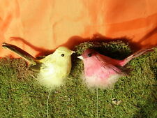 6 Deko Vögel, Vogel, je 3x in pink u. 3x gelb, naturgetreu, Dekoration, Basteln