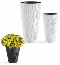 Runder Blumentopf mit Einsatz Blumenkübel Wellenoptik 3D Effekt Einsatz Slim