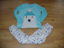 Mädchen Schlafanzug Yigga Gr.146/152 weiß türkis grau mit  Bär Motiv