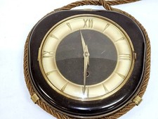 Wanduhr 50er Jahre Klassiker Kordel L 50 cm röm ZIffern Messing/Holzzifferblatt