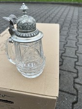 Bierkrug aus Glas mit Zinndeckel. Geschliffene Motive Neu!!! Unbenutzt!