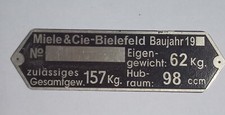 Data Plate Miele Bielefeld 98