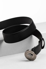 Versace Gürtel Herren Leder Schwarz Edelstahl (Silber-Farben) Größe 90 Neuwertig