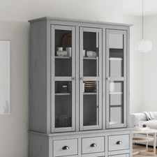 vidaXL Vitrinenschrank mit Glastüren BODO Weiß Massivholz Kiefer