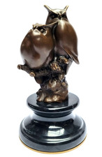 Bronze Statue Zwei Eulen auf