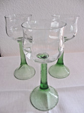 3 schöne  Gläser, Jugendstil , grüner Trompetenfuß, Cuppa in Form geblasen, 18,5