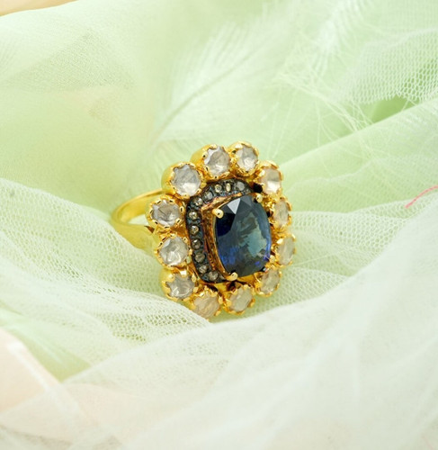 Iolite uncut diamant ring 22k - diamant,